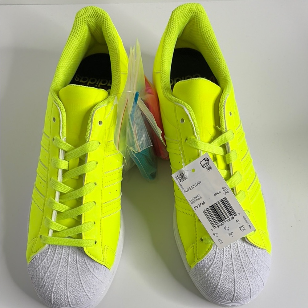 Adidas NEW Neon Yellow Low-Top Superstar Sneakers FY2744 - Picture 2 of 8